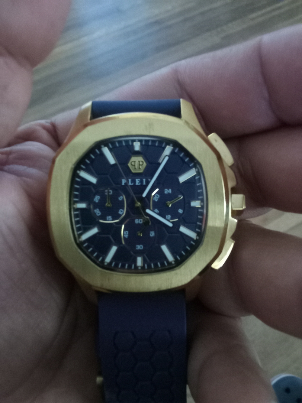Gold-Tone Blue Dial Chronograph Watch for Men Phillip Plein Spectre